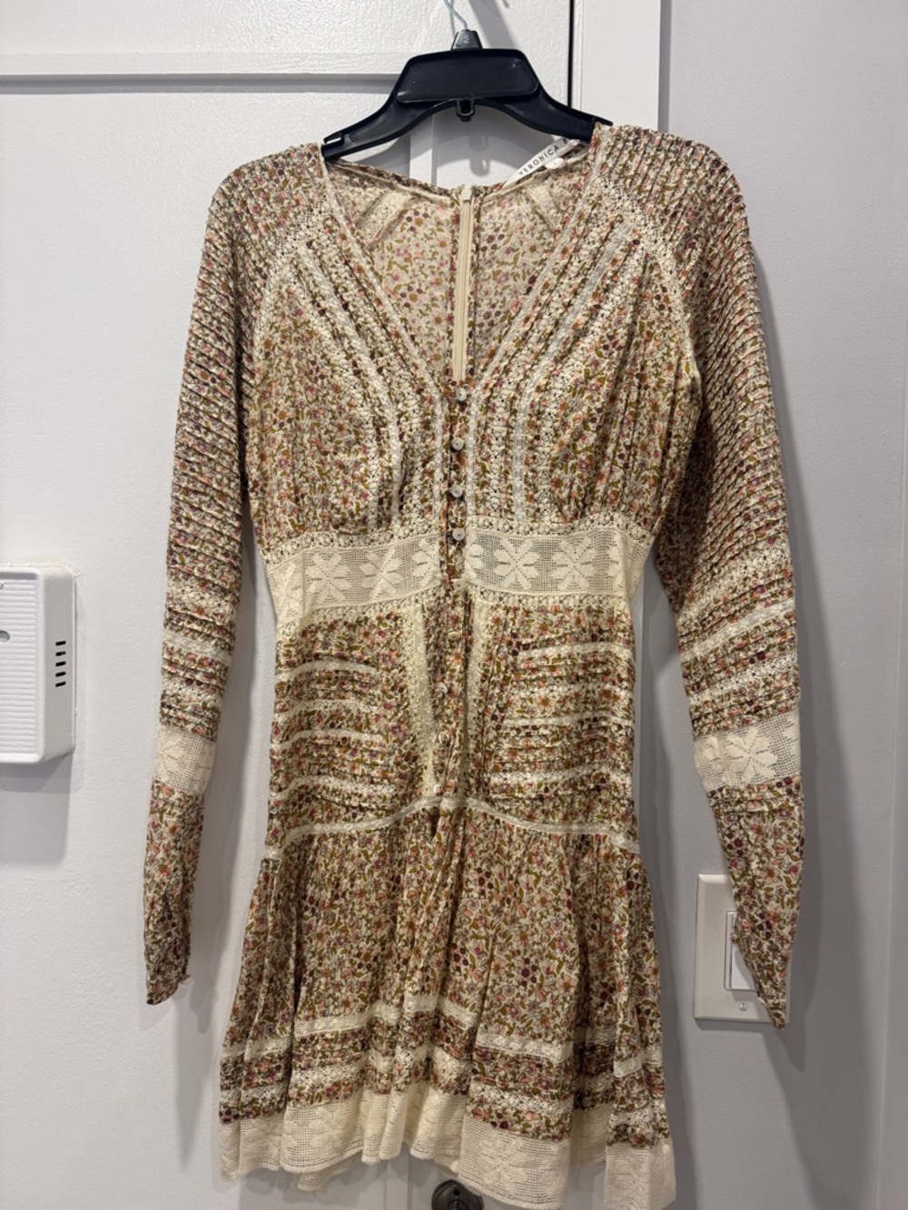 Veronica Beard Floral Knit Cream Multi-Color Long-Sleeve Dress